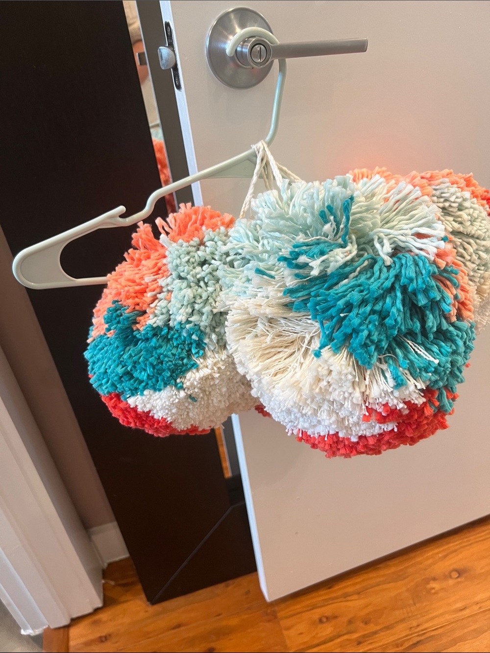 Anthropologie Teal, Coral & Cream Pom Poms- 4 count